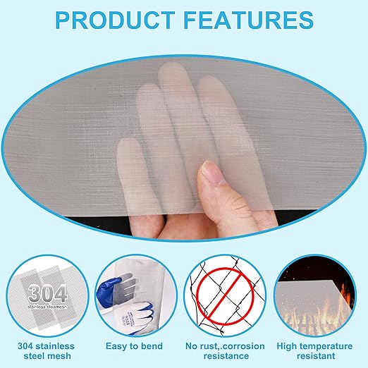 4 Pcs 13x9 (33cmx23cm) 120 Mesh 304 Stainless Steel Wire Mesh Sheet, Rustproof Metal Mesh Sheet Screen for DIY Crafts, Vent Covers, Garden Fencing, Window Protection & Industrial Filters