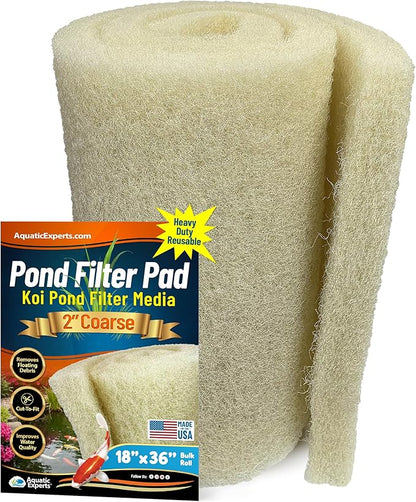 Aquatic Experts Cream COARSE Pond Filter Pad - 2 inch Thick - Bulk Roll Water Garden Filter Pond Media - Made in USA, (18 inch by 36 inch)