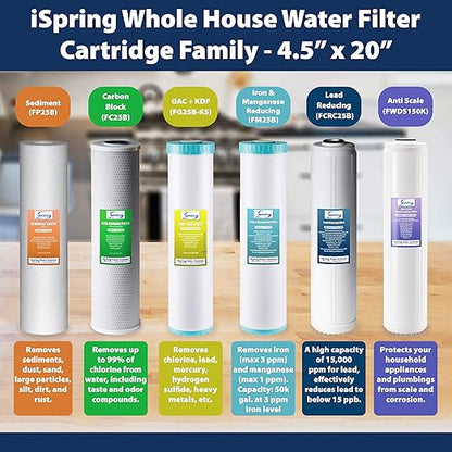 iSpring F12WCB32 20" x 2.5" Whole House Water Filters for WCB32 Series Water Filter Systems, Pack of 12