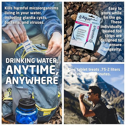 Aquatabs 49mg Water Purification Tablets (30 Pack). Portable Water Purifier for Camping Essentials, Lightweight Camping Gear or Survival Kit, EPA Registered & NSF/ANSI 60 Certified, Fast-Acting