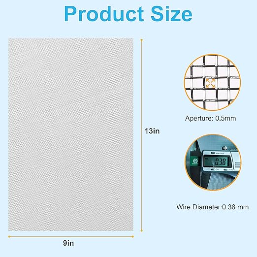 4 Pcs 13x9 (33cmx23cm) 40 Mesh 304 Stainless Steel Wire Mesh Sheet, Rustproof Metal Mesh Sheet Screen for DIY Crafts, Vent Covers, Garden Fencing, Window Protection & Industrial Filters
