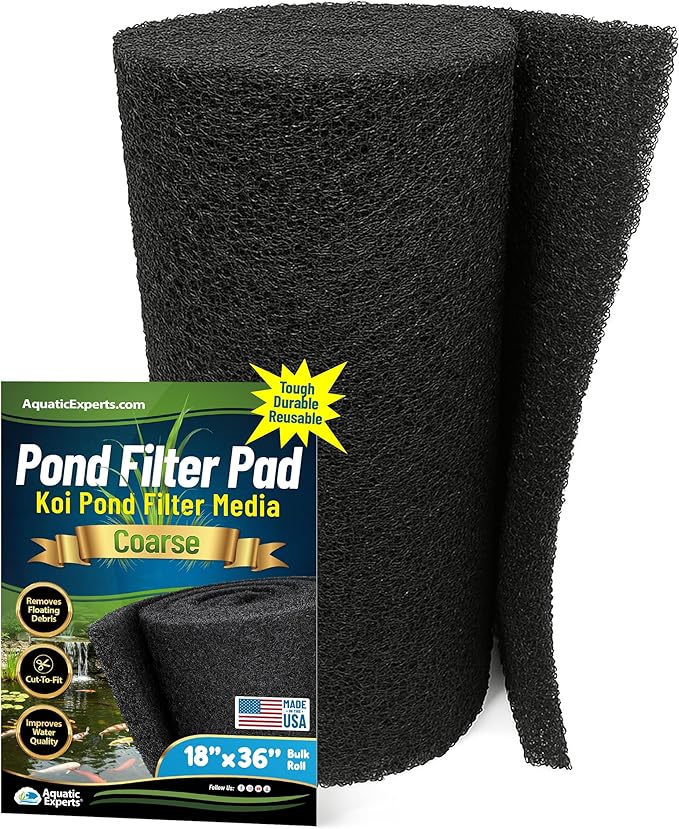 Aquatic Experts Classic Koi Pond Filter Pad COARSE – Black Bulk Roll Pond Filter Media, Rigid Ultra-Durable Latex Coated Fish Pond Filter Material US, (18" x 36")