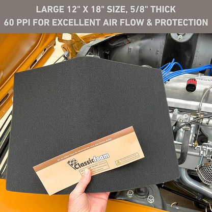 Air Filter Foam Sheet Material - 12"x18"x5/8" - 60 PPI for Motorcycles, Dirt Bikes, Classic Cars, ATV, UTV, SXS, Small Engines