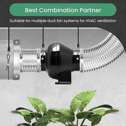 InfiniPower 4 Inch 195 CFM Inline Ventilation Fan 4" 8 Feet Aluminum Ducting, System Kit, Combo for Grow Tent, Greenhouse, Kitchen, Basement, Attic, Black