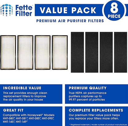 Fette Filter - Air Purifier Filter Compatible with Honeywell HEPAClean Air Purifier Replacement Filter C Pack of 4 HEPA + 4 Pre-Filters for Models HHT-080, HHT-081, HHT-085, HHT-090, HHT-145, HHT-149