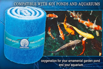 Premium Koi Pond Filter Media Roll - High-Efficiency Pond Filters for Outdoor Ponds, Reusable Fish Pond Filter Material, Made in USA (PRO - Blue -10ft roll)
