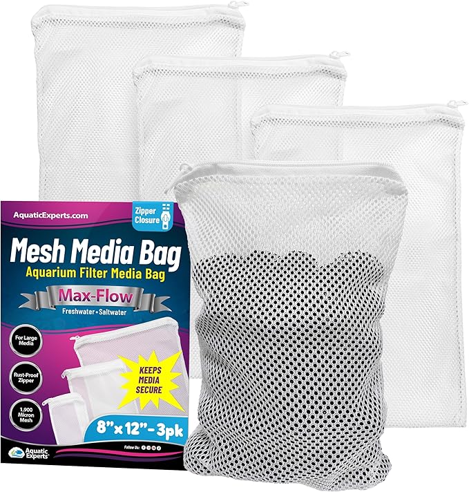 Aquatic Experts Max Flow Filter Media Bag - Durable Filter Bags for Fish Tank, Secure Aquarium Media Bag with Drawstring, Media Bags for Aquarium and Pond, Max Flow (Zipper), 8” x 12” – 3 Pack