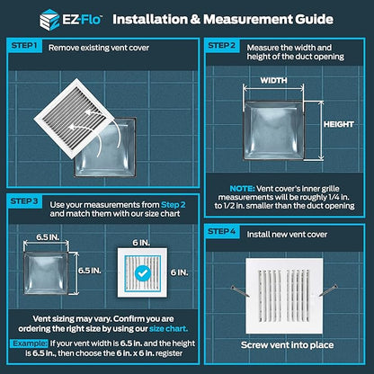 EZ-FLO 6 x 6 Inch (Duct Opening) Air Vent Cover for Wall or Ceiling, Two-Way Ventilation Register, Solid Steel HVAC Register Cover, White, 61660