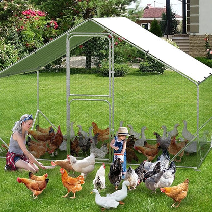9.8X6.5x6.5FT, Large Walk in Chicken Run Pen Cage, Metal Coop Clearance with Double Door, Chicken Runs for Yard with Cover, Outdoor Cages for Chickens and Range Poultry, Large Chicken Coops