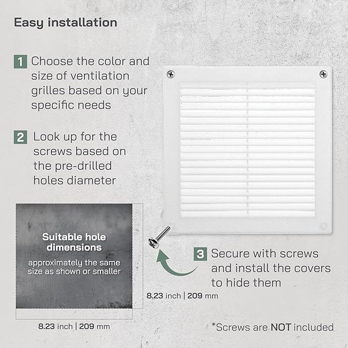 Vent Systems 8" x 8" Inch (Opening Dimensions) - Pack of 5 - Plastic White Soffit Vent Cover - Flat Square Air Vent Grille - Air Vent Deflector - HVAC 10" x 10" Inch (Overall Dimensions)