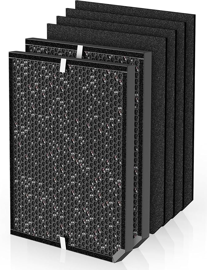 3500 Replacement Carbon Filter Compatible with Air Doctor 3000 3500 Air Purifiers, Includes 2 Activated Carbon Filters, 4 Sponge Pre-Filters, Comparable to Part # ADF3002, ADF3003