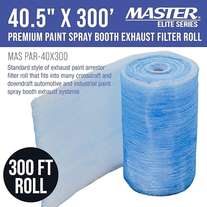 Master Airbrush Elite Paint Spray Booth Exhaust Filter Roll 40.5" x 300' - 18 Gram Heavy-Duty Fiberglass Paint Arrestor for Filtering Overspray Particles in Auto Body Shops & Refinish Booths