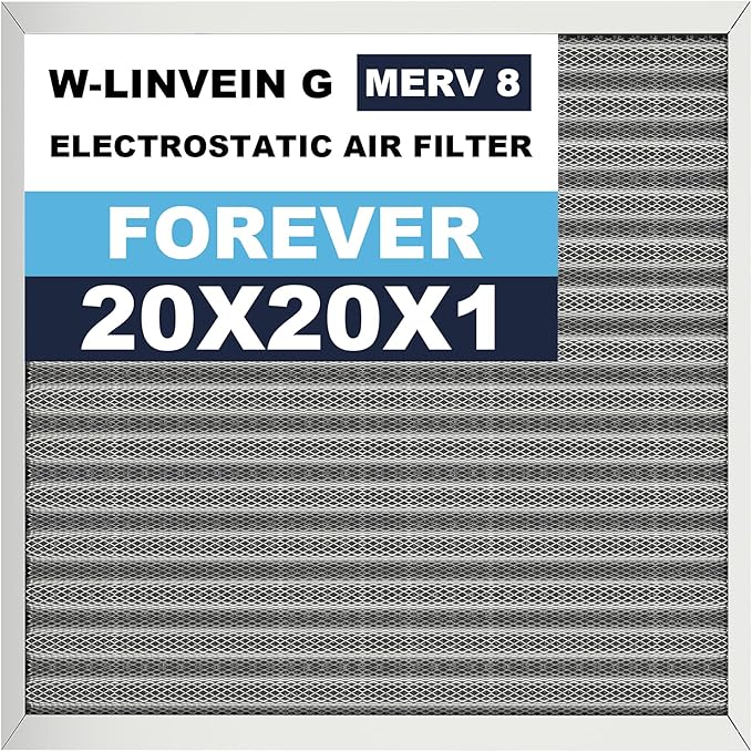 20x20x1 Reusable Air Filter, Electrostatic, Washable Lasts a Lifetime, Breathe Fresher Air in Home and Office HVAC AC Furnace Systems, Merv 8 (Actual Size: 19.75x19.75x1 Inch)