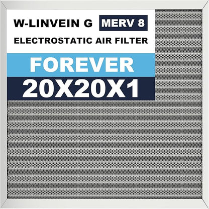 20x20x1 Reusable Air Filter, Electrostatic, Washable Lasts a Lifetime, Breathe Fresher Air in Home and Office HVAC AC Furnace Systems, Merv 8 (Actual Size: 19.75x19.75x1 Inch)