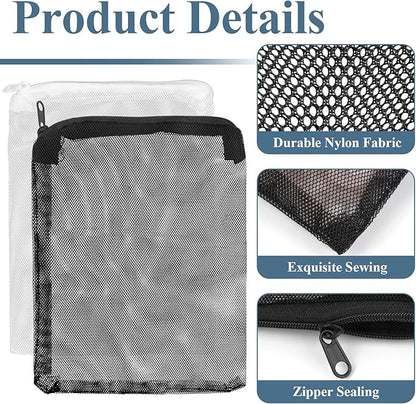 16 Pcs Aquarium Filter Media Bags Extra Fine, 7.8 x 5.9 Inch Filter Media Bag with Zipper, White & Black Aquarium Mesh Bag for Fish Tank Activated Carbon, Ceramic Rings