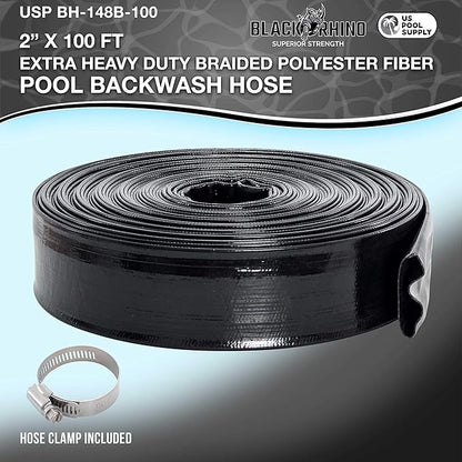 U.S. Pool Supply Pool Backwash Hose 2 Inch Diameter x 100 Feet - Discharge Hose for Pump, Sand Filter & Sump Pump Hoses - Burst Resistant Lay Flat Drainage Hoses for Inground & Above Ground Pools