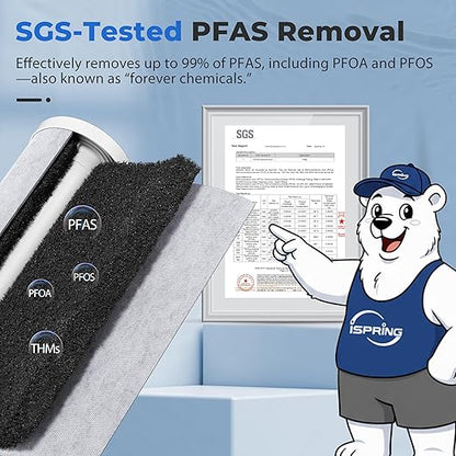 iSpring Whole House Water Filter System, Ultimate PFAS, Scale, Heavy Metals Protection Removes Up to 99% PFOA & PFOS with SGS-Tested Media, 3-Stage Filtration, 20” x 4.5” Filters, Model: WGB32B-PFKDS