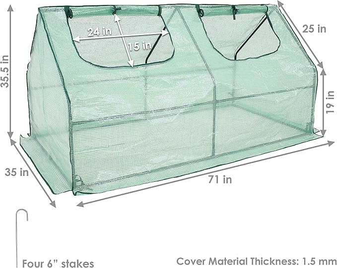 Sunnydaze Outdoor Portable Mini Cloche Greenhouse with 2 Zipper Doors - Green