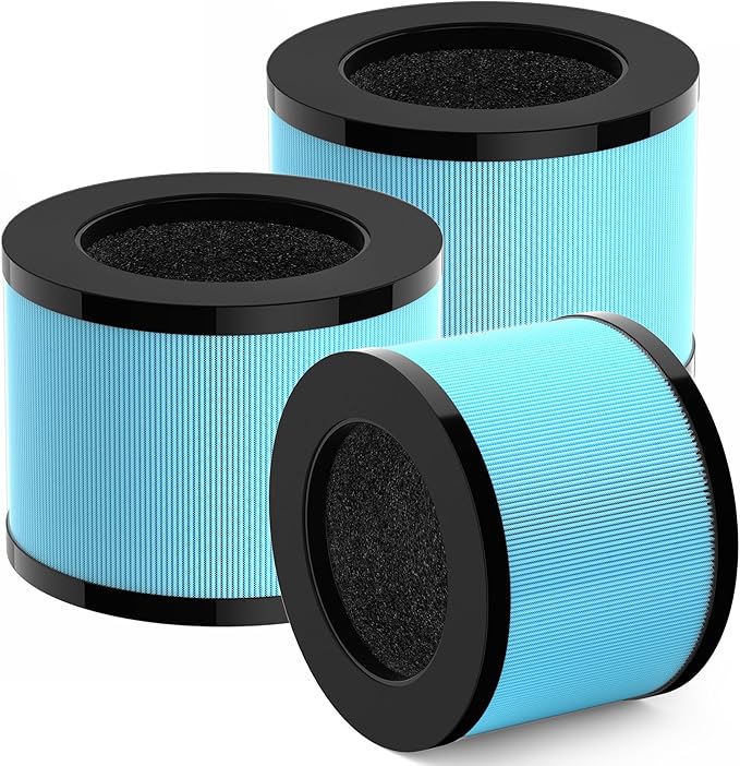 Improvedhand MK01&MK06 Filter Replacement Compatible with AROEVE MK01 & MK06, ToLife TZ-K1, Kloudi DH-JH01 Air Purifier, 4-in-1 Filtration, H13 True HEPA & Activated Carbon Filter,Blue, Pack of 3