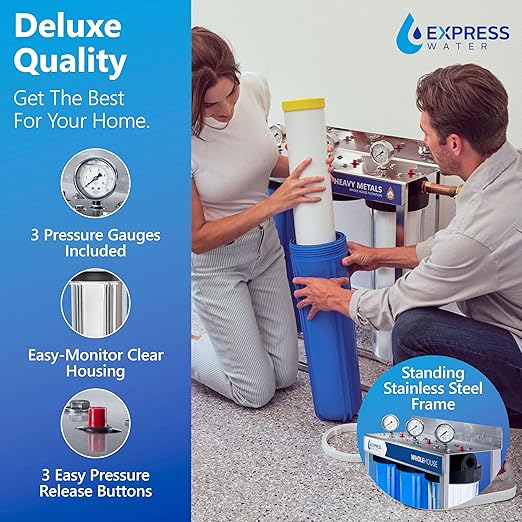 Whole House Water Filter System| HEAVY METAL| 3 Stage Water Purifier Whole Home, Top-Tier Heavy Metal Filter Produces Overachieving H2O, Specially Targets Lead, Arsenic, Chromium, Reduces Chlorine