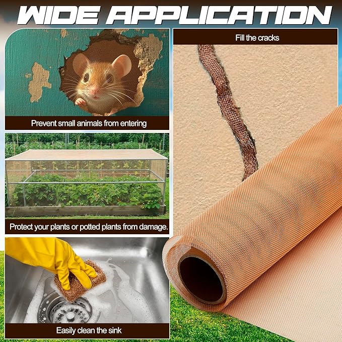 Lounsweer 36 Inch x 5 ft Copper Mesh Screen Roll, 90% Copper Insect Screen, Metal Wire Mesh Roll, Wire Fabric for Window Door Grounding Dense Filter Woven Crafts, to Keep Animals Away