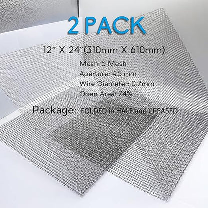 2PACK 304 Pretty Sturdy 12” X 24”(310mm X 610mm), 5 Mesh Wire Mesh Screen, Stainless Screen, Mesh Screen Never Rust, Hard and Heat Resisting Wire Mesh Used for Many Projects by Valchoose