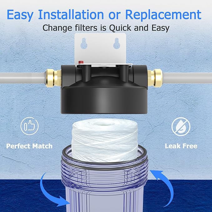 5 Micron Whole House Water Filter Cartridge, String Wound Sediment Filters for Well Water, Universal Replacement for Any 10 inch RO Unit - 10" x 2.5" Cartridges - Pack of 6