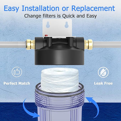 5 Micron Whole House Water Filter Cartridge, String Wound Sediment Filters for Well Water, Universal Replacement for Any 10 inch RO Unit - 10" x 2.5" Cartridges - Pack of 6
