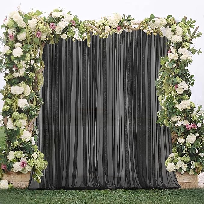 RYB HOME 2 Panels Porch Screen Mesh Outdoor Curtains Lightweight Mosquito Netting for Patio Gazebo Pool Hut Bug Netting Size Adjustable, Black, 118 inches Wide x 120 inches Long