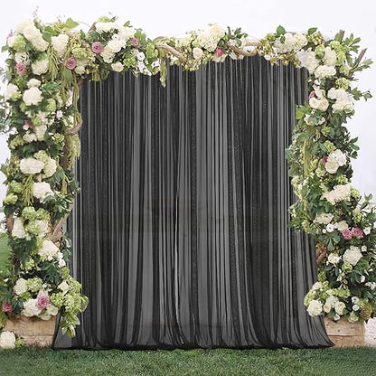 RYB HOME 2 Panels Porch Screen Mesh Outdoor Curtains Lightweight Mosquito Netting for Patio Gazebo Pool Hut Bug Netting Size Adjustable, Black, 118 inches Wide x 120 inches Long