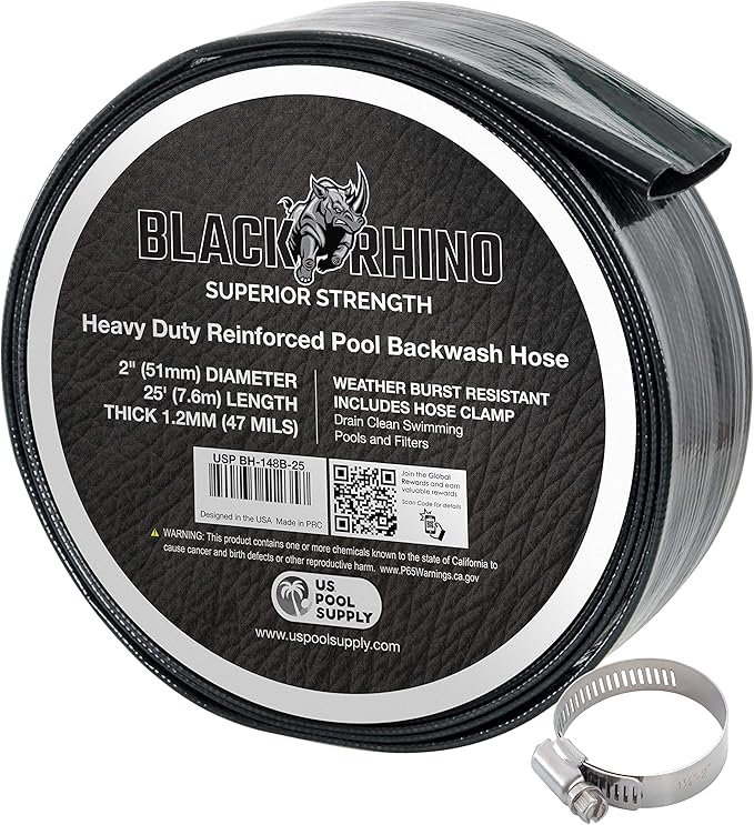 U.S. Pool Supply Pool Backwash Hose 2 Inch Diameter x 25 Feet - Discharge Hose for Pump, Sand Filter & Sump Pump Hoses - Burst Resistant Lay Flat Drainage Hoses for Inground & Above Ground Pools