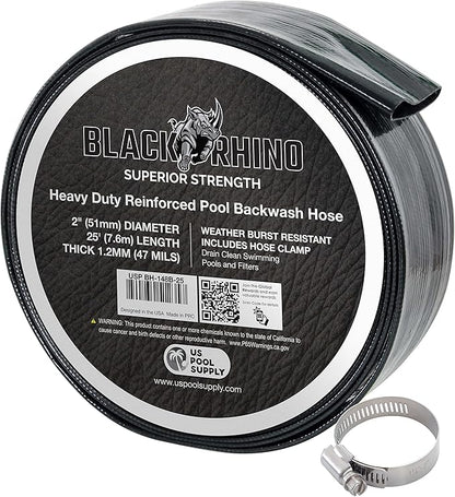 U.S. Pool Supply Pool Backwash Hose 2 Inch Diameter x 25 Feet - Discharge Hose for Pump, Sand Filter & Sump Pump Hoses - Burst Resistant Lay Flat Drainage Hoses for Inground & Above Ground Pools