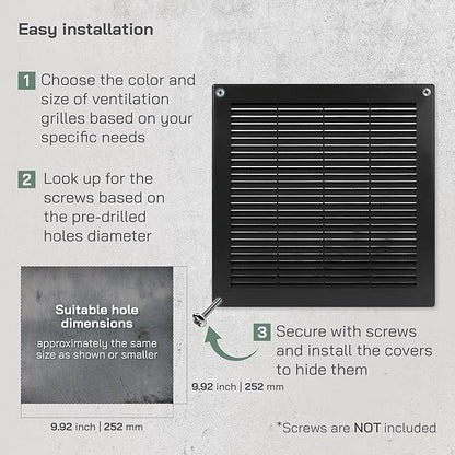Vent Systems 10" x 10" Inch (Opening Dimensions) - Pack of 5 - Plastic Black Soffit Vent Cover - Flat Square Air Vent Grille - Air Vent Deflector - HVAC 12" x 12" Inch (Overall Dimensions)
