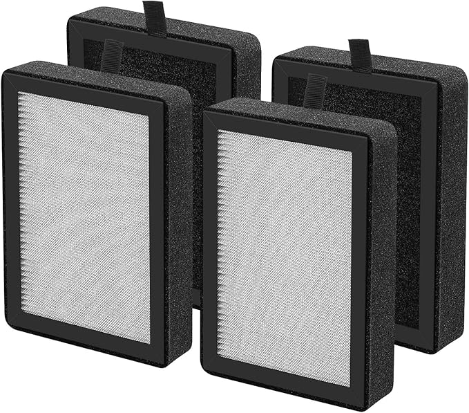 4 Pack LV-H128 Replacement Filter Compatible with LEVOIT LV-H128 / PUURVSAS (HM669A) / ROVACS (RV60) Air Purifiers, 3-IN-1 Filter for LV-H128-RF Replacement Filter