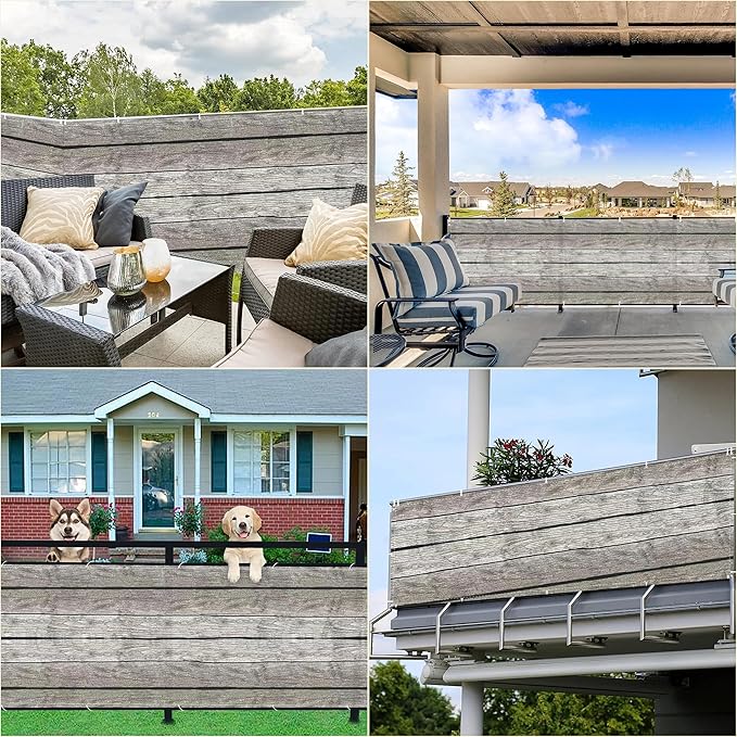 Privacy Screen 8.2' x 65.6' UV-Resistant Visibility Reduction Outdoor Privacy Screen, with Grommets, for Balcony, Apartment, Backyard, Patio, Porch, Garden, Floor Pattern