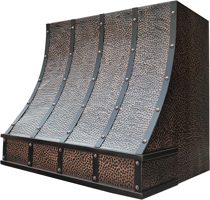 CT Copper Tailor Sloped Copper Vent Hood Wall Mount,54'' W,42''H,1260 CFM Exhaust Fan,Stainless Steel Vent,LED Light,Dishwasher-Safe Baffle Filters,VH8TR1