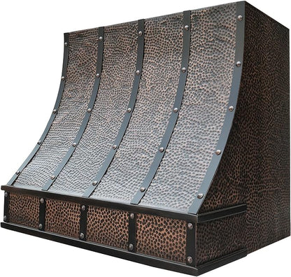 CT Copper Tailor Sloped Copper Vent Hood Island Mount,30'' W,48''H, 610 CFM Exhaust Fan,Stainless Steel Vent,LED Light,Dishwasher-Safe Baffle Filters,VH8TR1