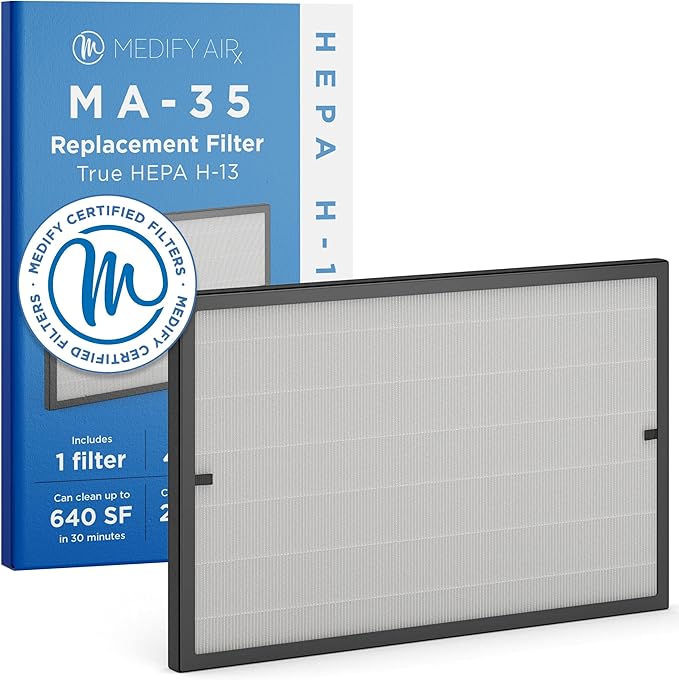 Medify MA-35 Genuine Replacement Filter for Black MA-35 Purifiers | Smoke, Dust, Odors, Pet Dander | 3 in 1 with Pre-filter, True HEPA H13 and Activated Carbon | Removal to 0.1 Microns | 1-Pack