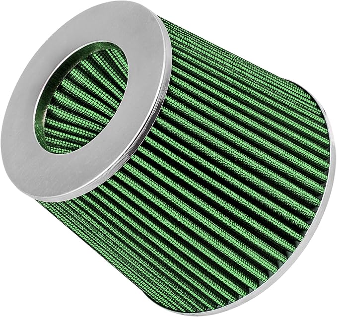 Mortar Aftermarket Auto Air Filter Replacement - Car Enthusiast Class Universal Cold Air Intake Gulps in More Air for More Engine Power & Passionate Induction Sound, 2.75 In, Green
