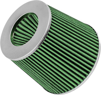 Mortar Aftermarket Auto Air Filter Replacement - Car Enthusiast Class Universal Cold Air Intake Gulps in More Air for More Engine Power & Passionate Induction Sound, 2.75 In, Green