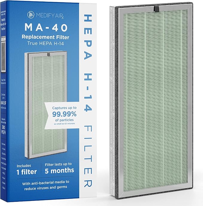 Medify Air MA-40 Genuine Replacement Filter | for Allergens, Wildfire Smoke, Dust, Odors, Pollen, Pet Dander | 3 in 1 with Pre-filter, H14 HEPA, and Activated Carbon | Removal to 0.1 Microns | 1-Pack