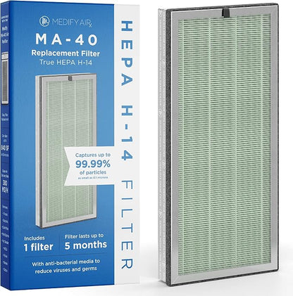 Medify Air MA-40 Genuine Replacement Filter | for Allergens, Wildfire Smoke, Dust, Odors, Pollen, Pet Dander | 3 in 1 with Pre-filter, H14 HEPA, and Activated Carbon | Removal to 0.1 Microns | 1-Pack