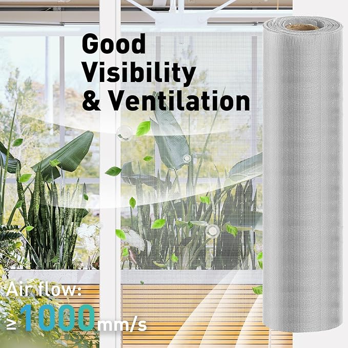 304 Stainless Steel Mesh Window Screen Roll,35IN x 98.43FT Silver Metal Window Screen Replacement,Screen Mesh for Window,Door,Patio,Pet,Vent,Filter,Porch,Cage and DIY Project (22 Mesh)