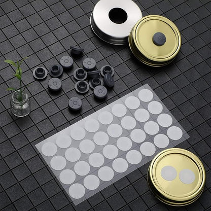 Zonon 64 Pcs Synthetic Filter Paper Stickers 0. 3 Um Filter Disc Mushroom and 100 Pieces Pressure Resistance Vial Rubber Stopper Injection Ports for Mushroom Cultivation(13.2mm Diameter)