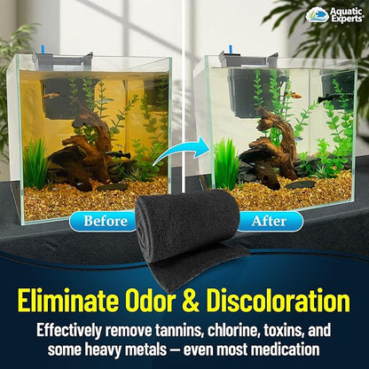Aquarium Carbon Pad – Cut‑to‑Fit Carbon Infused Filter Pad Media for Crystal Clear Fish Tanks and Ponds, 3/8"–1/2" Thick (18 Inch Width, 36 Inch Long)