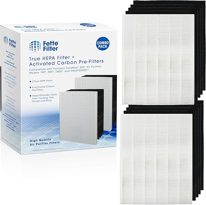 Fette Filter -Premium True Hepa H13 Filter Replacement Compatible with Fellowes AeraMax 190/200/DX55 Air Cleaner Purifiers Part # 9287101 9324101 (2-Hepa + 8 Carbon Filters)