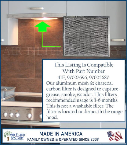 Air Filter Factory Replacement For 41F, 97007696, 97005687 Broan Nutone Range Hood Grease Mesh Charcoal Carbon Combo - Filter Size 8.75 x 10.5 x .44 Inches (Pack of 2)