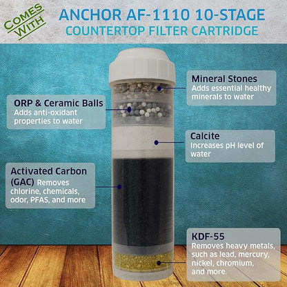 Anchor AF-3110 10-Stage Alkaline, Mineral, Anti-oxidizing Countertop Water Filter (White)