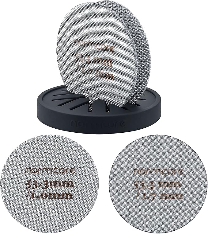 Normcore 2 Packs 53.3mm Puck Screen with Stand - Reusable Contact Shower Screen with Silicone Holder - 1.7mm / 1.0mm Thickness 150μm Mesh - Compatible with Espresso Machine 54mm Portafilter Basket