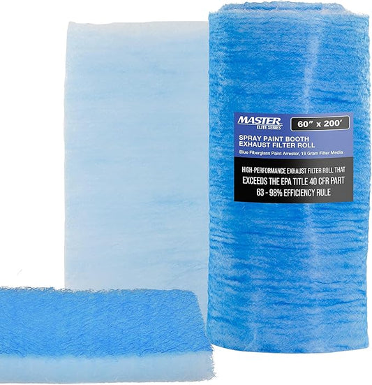Master Airbrush Elite Paint Spray Booth Exhaust Filter Roll 60" x 200' - 18 Gram Heavy-Duty Fiberglass Paint Arrestor for Filtering Overspray Particles in Auto Body Shops & Refinish Booths